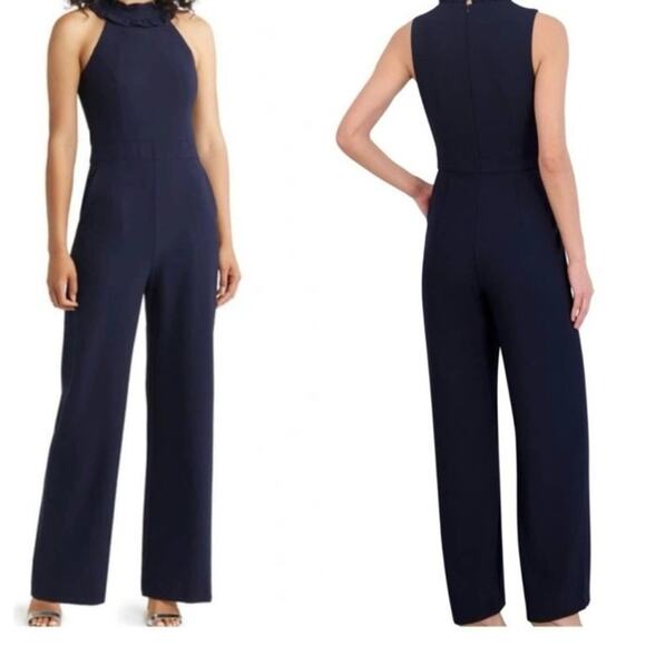 Eliza J jumpsuit Ruffle Halter Neck navy blue size 8 - Picture 1 of 7